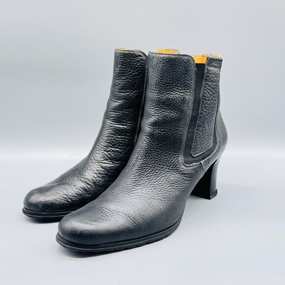 Cole Haan Boots Womens 8.5 Black Leather Chelsea Heeled Ankle Pebbled Vintage - Picture 4 of 11